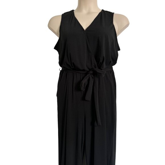 NY Collection Petite XL Sleeveless Black Jumpsuit Tie Waist Stretchy Pockets NWT - Picture 11 of 11
